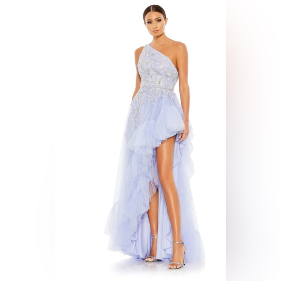 EMBELLISHED ONE SHOULDER ASYMMETRICAL HEM GOWN Size 2 Color Periwrinkle - Picture 1 of 5